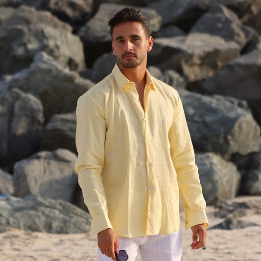 Yellow Long Sleeves Linen Shirt
