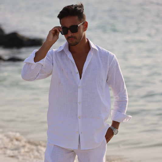 White Long Sleeves Linen Shirt