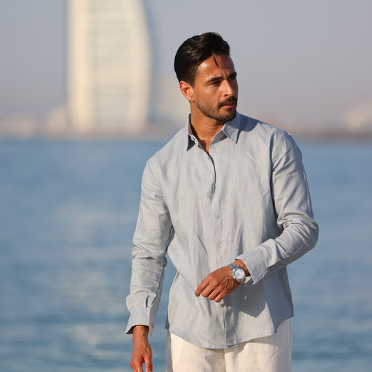 Grey Long Sleeves Linen Shirt